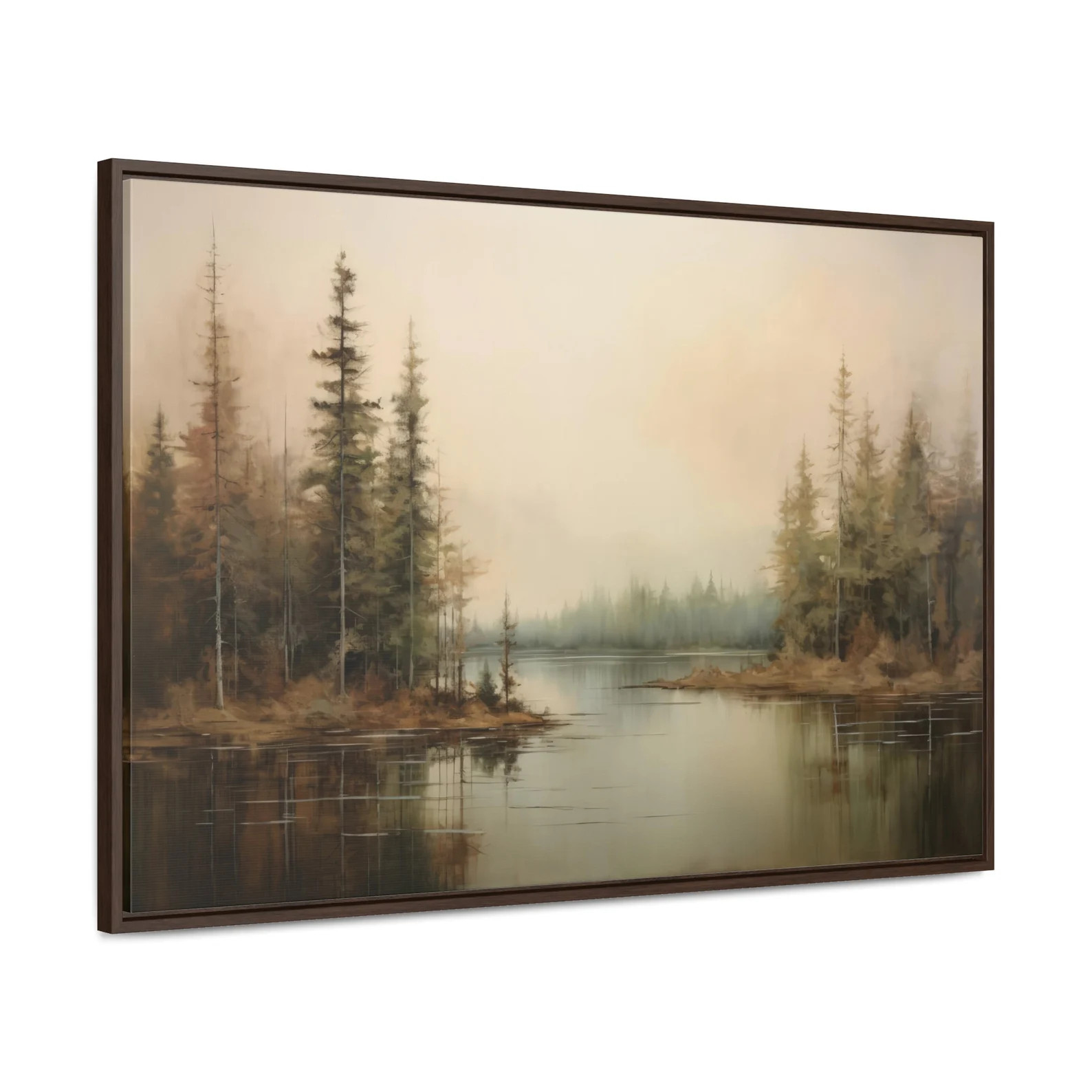 Rustic Nature Landscape Painting Cozy Forest Canvas Art Misty Lake & Earth Tones Farmhouse Cabin ... | Etsy (US)