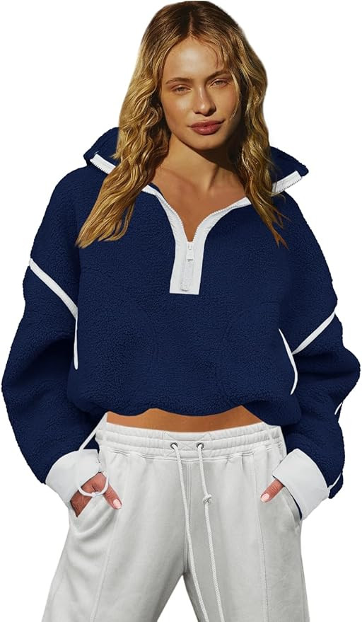 LAMISSCHE Half Zip Sweatshirt Women Oversized Sherpa Jacket V Neck Fleece Pullover Hoodie with Po... | Amazon (US)