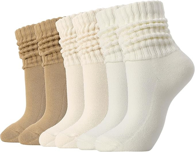 3 Pairs Slouch Socks for Women, Cotton Knit Long Tube Socks Beige Soft Comfortable Aesthetic Crew... | Amazon (UK)