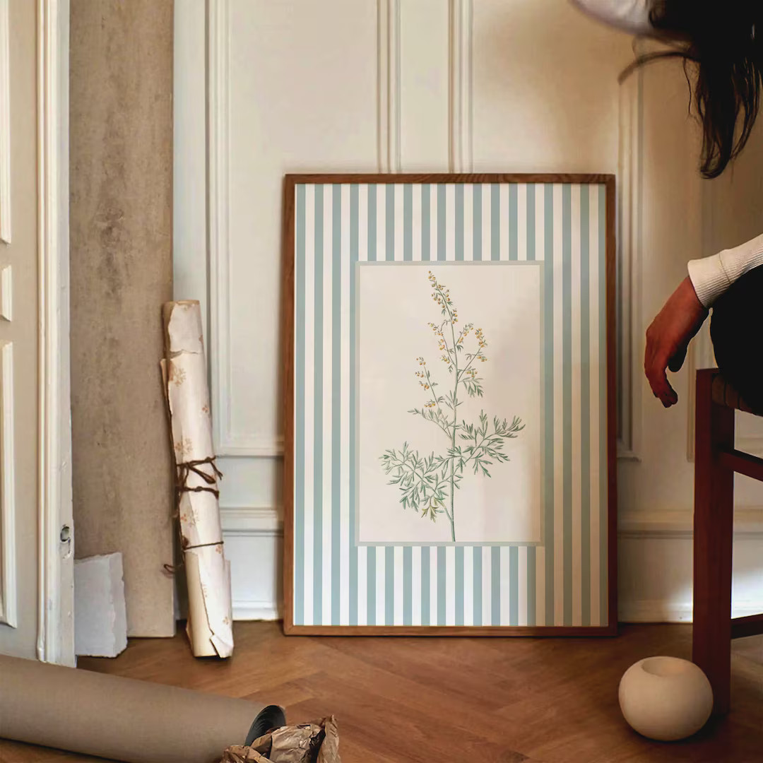 Vintage Striped Print, Nancy Meyers Aesthetic Wall Art, Danish Pastel Botanical Floral Prints, Fa... | Etsy (US)