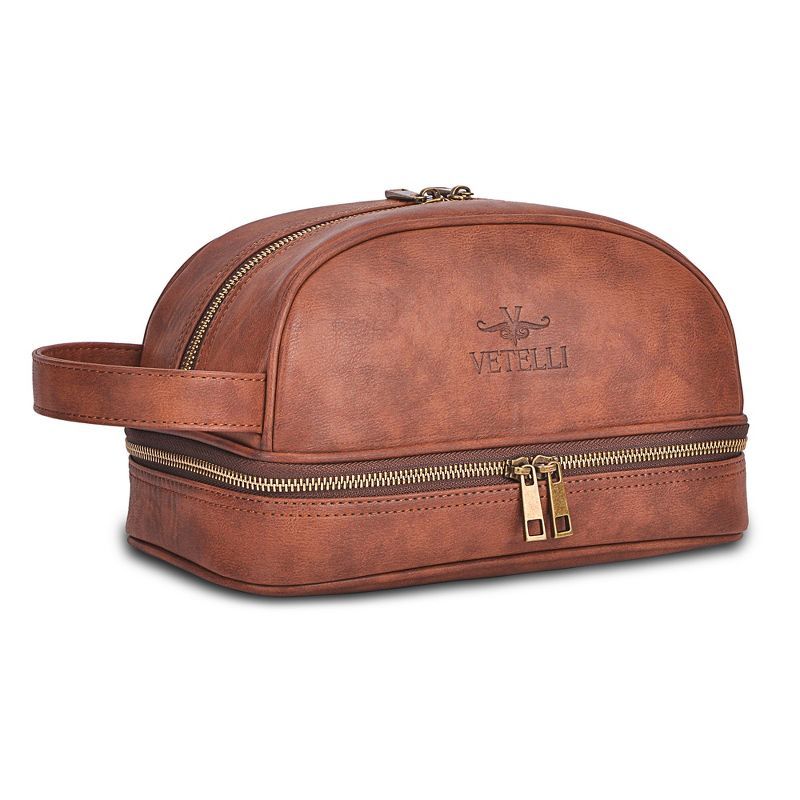 Vetell Classic Leather Men's Travel Toiletry Bag and Dopp Kit with Upper and Lower Zippered Compa... | Target