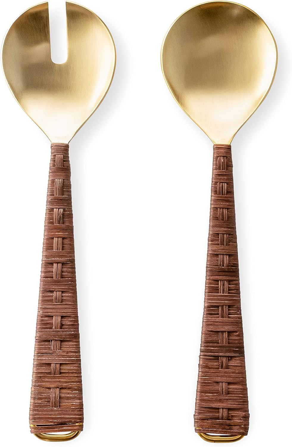 Set of Gold Salad Servers with Rattan Wrapped Handles | Amazon (US)