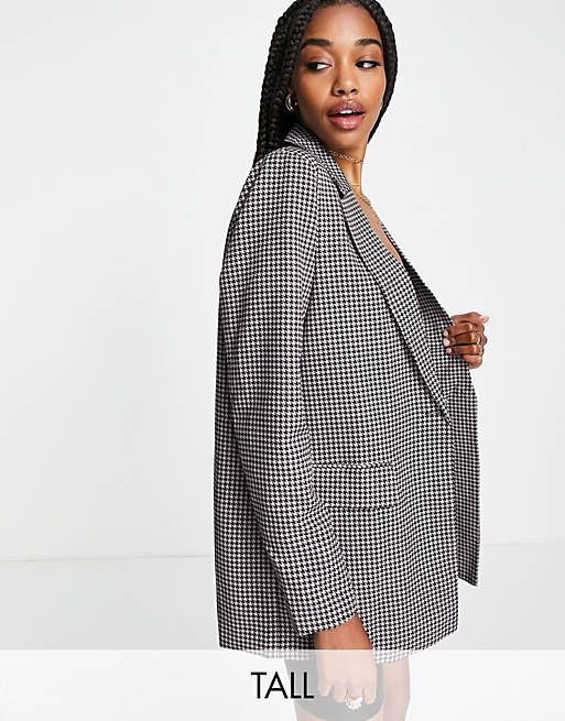 Missguided Tall houndstooth blazer in pink - part of a set | ASOS (Global)