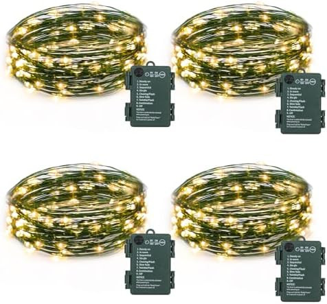 4 Pack Fairy Lights Battery Operated, 16.4 Ft 50 LED Starry Fairy Lights with Auto Timer Dark Gre... | Amazon (US)