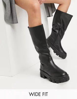 Public Desire Wide Fit Karma knee boots in black | ASOS (Global)
