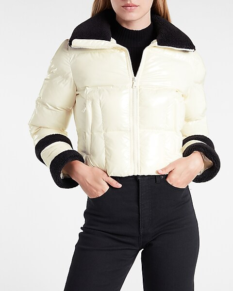 Shearling Trim Puffer Jacket | Express