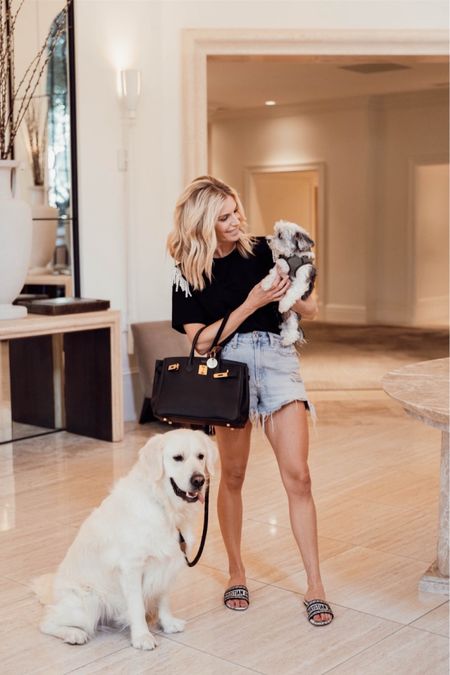 Spring basics 🖤 black sequined shirt on sale, denim shorts, black tote bag and slides  

#LTKsalealert #LTKSeasonal #LTKstyletip