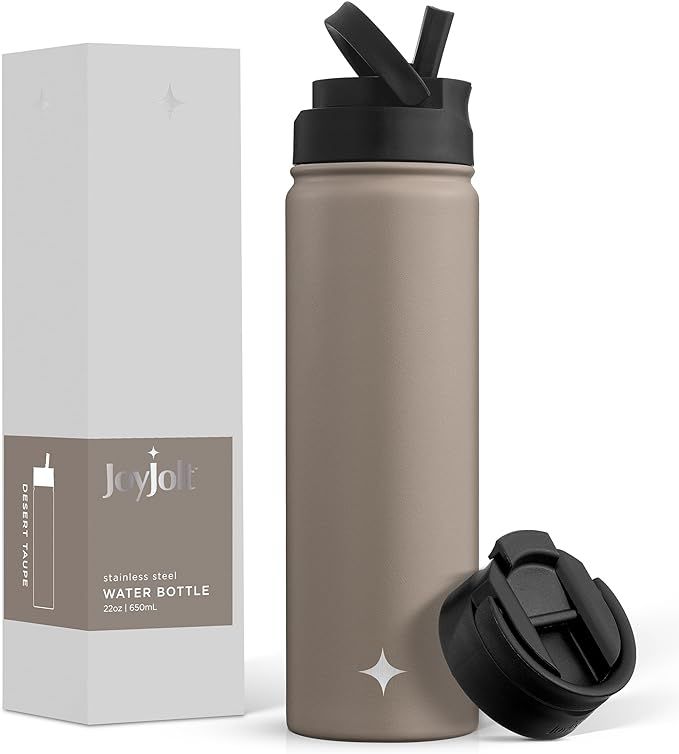 JoyJolt Triple Insulated Water Bottle with Straw Lid AND Flip Lid! 22oz Water Bottle, 12 Hour Hot... | Amazon (US)