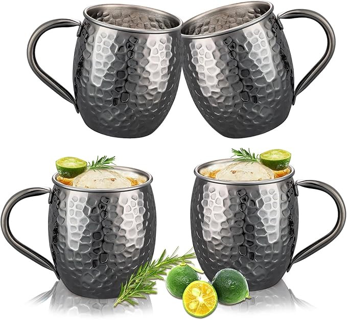 Moscow Mule Mugs Set of 4,Electroplated Stone-Pattern Copper Mug,304 Stainless Steel Lining,Perfe... | Amazon (US)