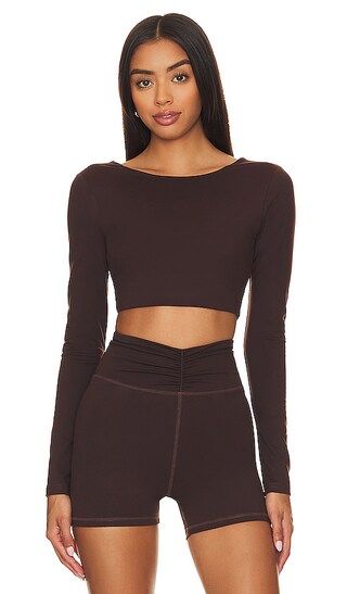 Haley Cropped Long Sleeve Top in Deep Brown | Revolve Clothing (Global)