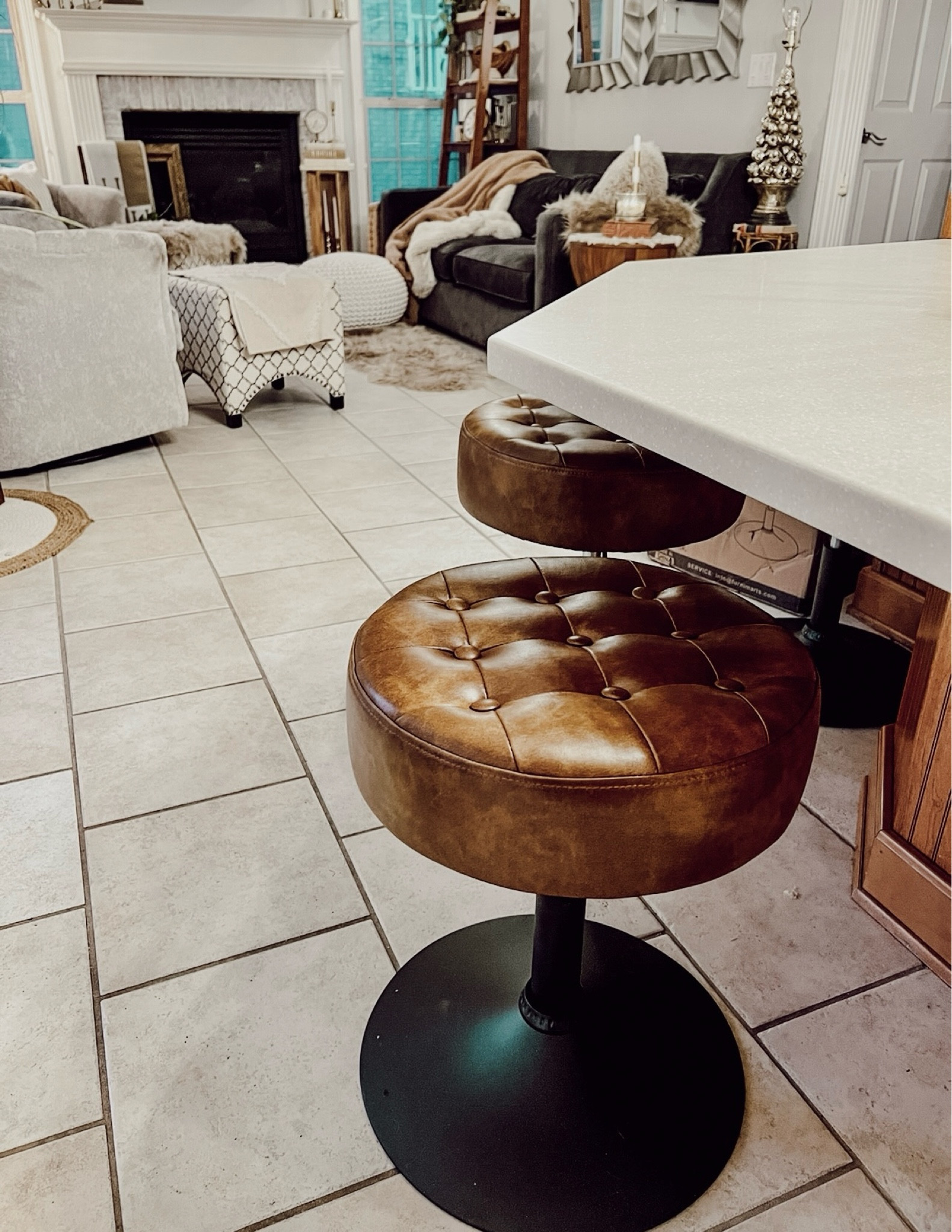 MCM inspired stools - and they swivel! 🤎

# amazonhome 

#LTKhome