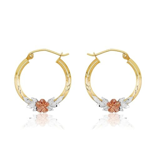 Hoberta Tricolor Rose Hoop Earrings - Real Yellow14k Gold Earring for Women Girls - Solid Jewelry... | Amazon (US)