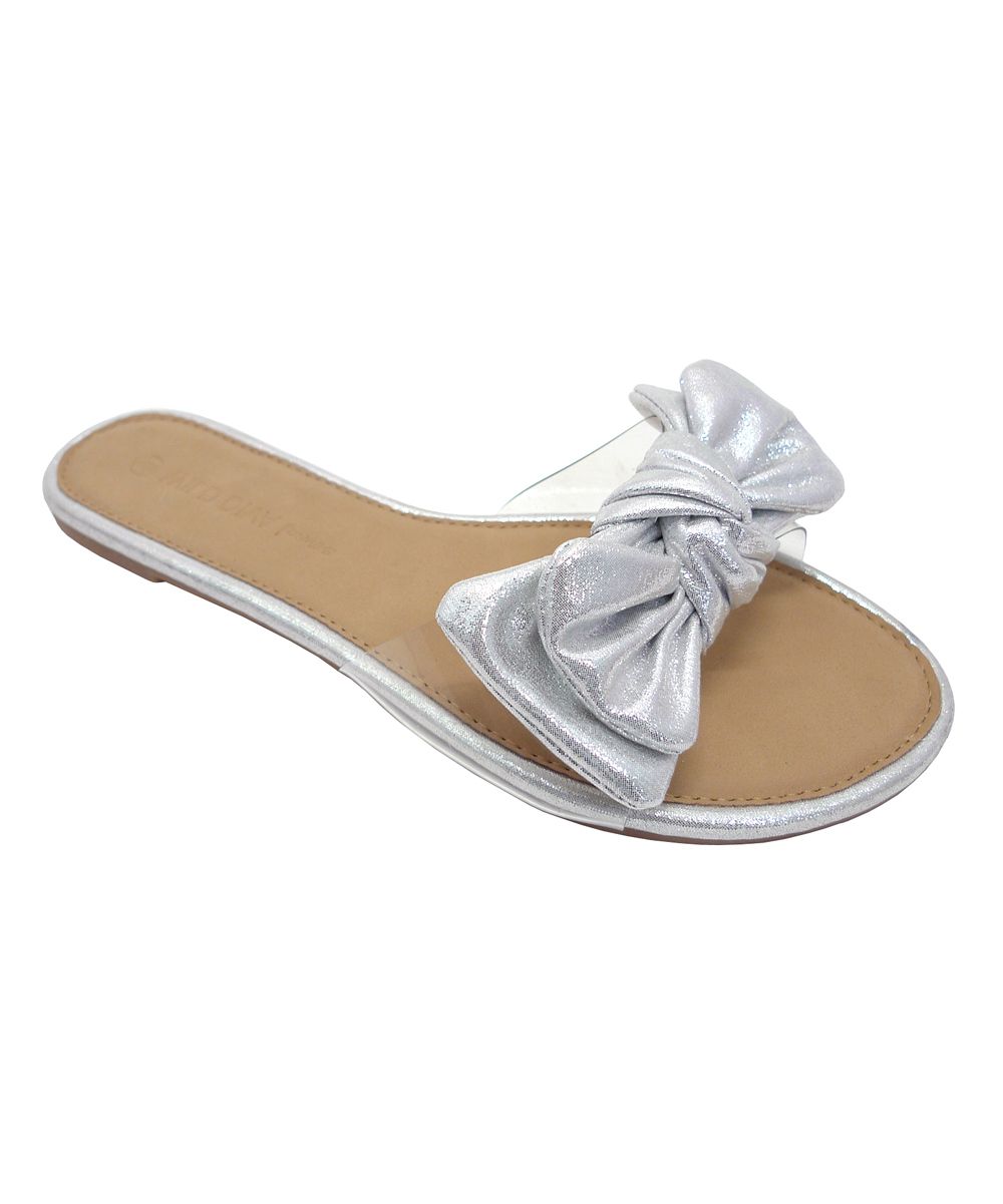 Wild Diva Women's Sandals SILVER - Silver Bow Sheila Slide - Women | Zulily