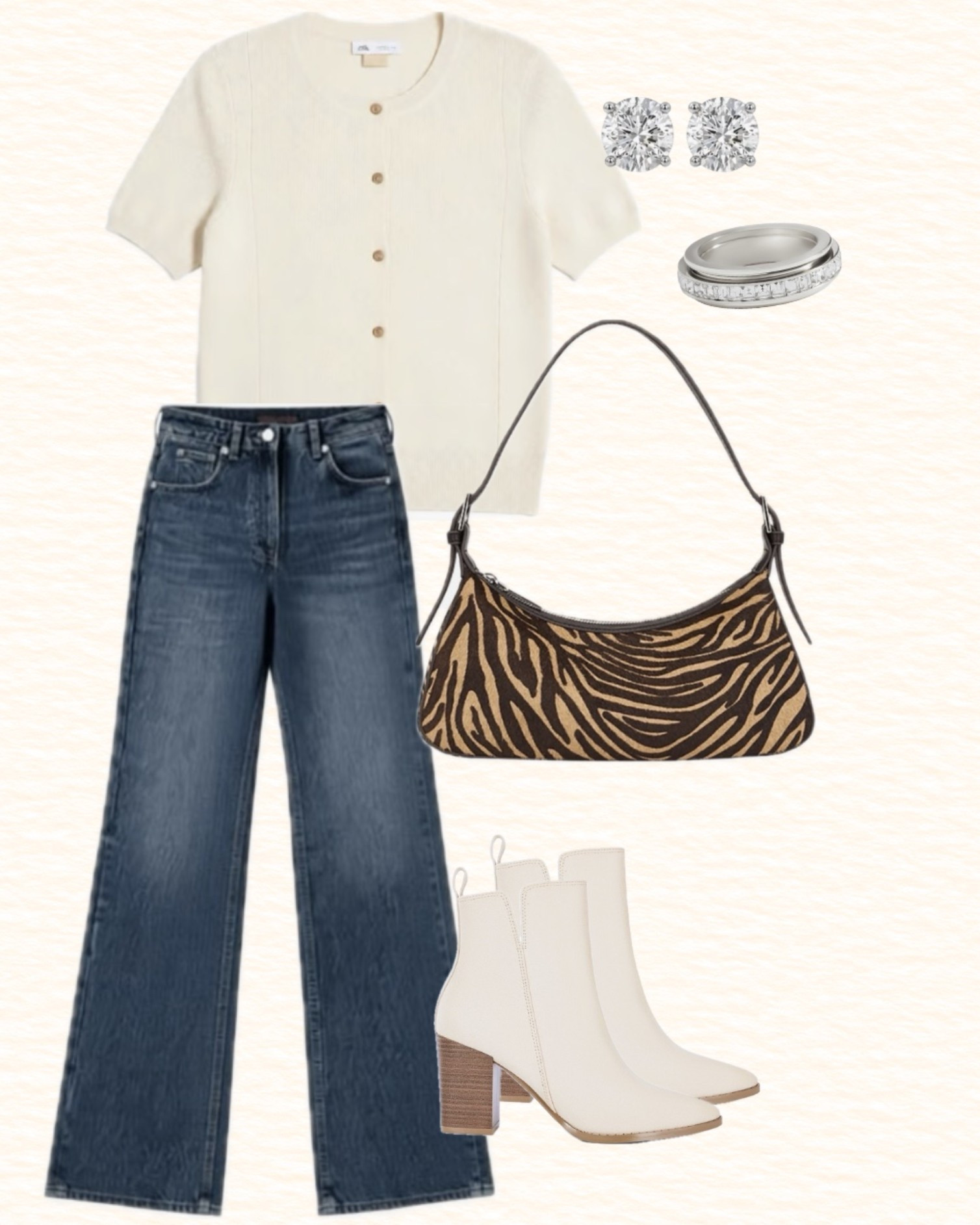 A simple and polished fall look - white button up cardigan, white boots, wide leg jeans, silver jewelry, and a statement bag.

#LTKSeasonal #LTKPetite #LTKootd