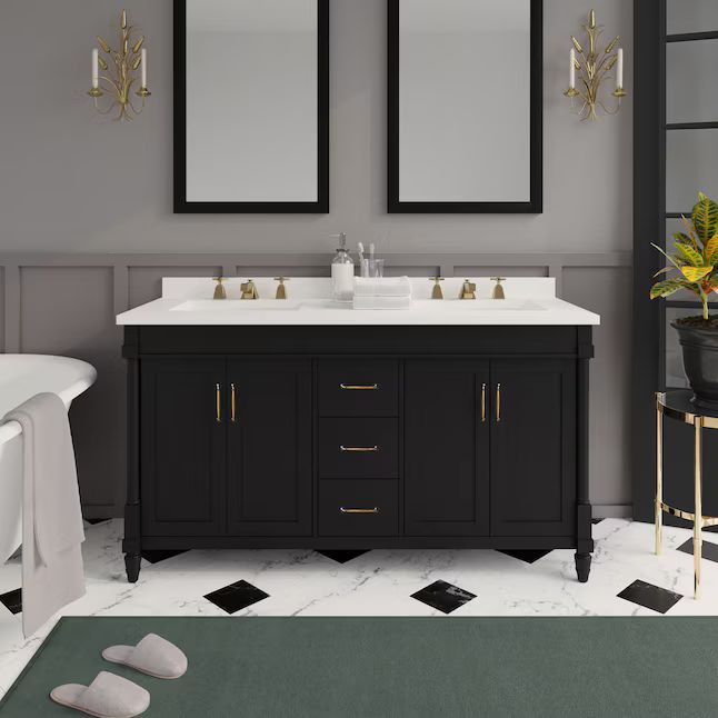 Martha Stewart  Highfield 60-in Impress Black Undermount Double Sink Bathroom Vanity with Yves C... | Lowe's