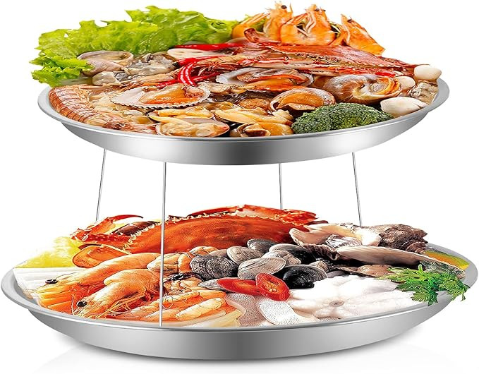 2-Piece Aluminum Seafood Platter - 16" Round Tray with 14" Oyster Section, Silver | Amazon (US)