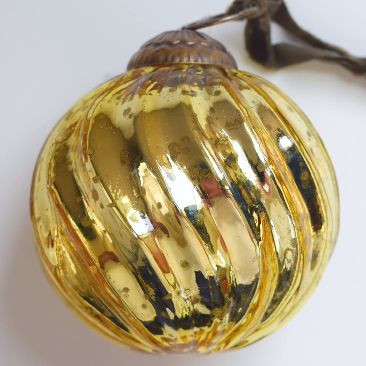 Set of 4 Gold Mercury Glass Ornaments (3.15" Classic Twist Ball) Perfect for Christmas Tree, Hang... | Amazon (US)