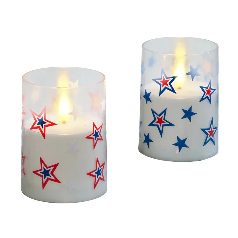 Battery-Operated LED Candles, Warm White, 4", 2 Count, Patriotic by Way To Celebrate | Walmart (US)