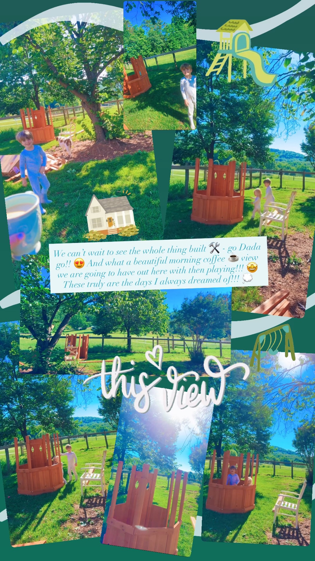 We can’t wait to see the whole thing built 🛠️ - go Dada go!! 😍 And what a beautiful morning coffee ☕️ view we are going to have out here with then playing!!! 🤩 These truly are the days I always dreamed of!!! 💭