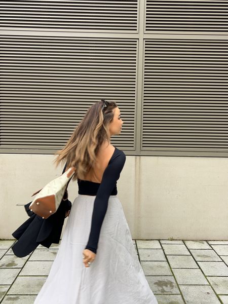 Backless long sleeve top from pull and bear with a linen maxi skirt from dissh - perfect spring styling! 