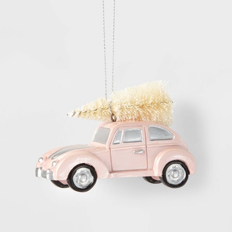 Car with Bottle Brush Christmas Tree Ornament Pink - Wondershop&#8482; | Target