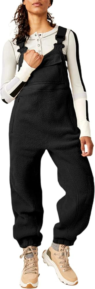 Jawmeu Warm Fleece Overalls for Women Winter Fuzzy Jumpsuits Adjustable Strap Sleeveless Fluffy P... | Amazon (US)