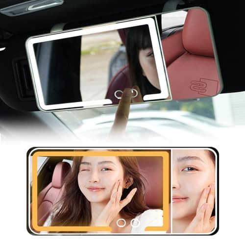 Car Sun Visor Vanity Mirror with Lights，2025 new Rechargeable Led Makeup Mirror with 3 Light Modes,Dimmable Touch Screen,Side with triple magnification mirror image | Amazon (US)