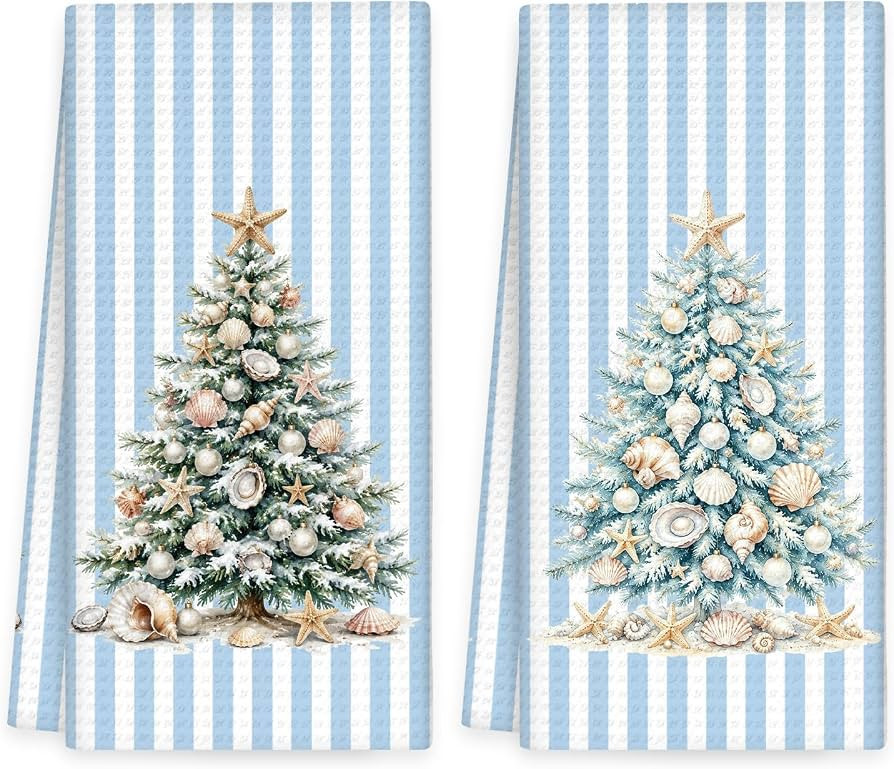 Coastal Christmas Tree Kitchen Towels Set of 2, Beach Hand Towels | Amazon (US)