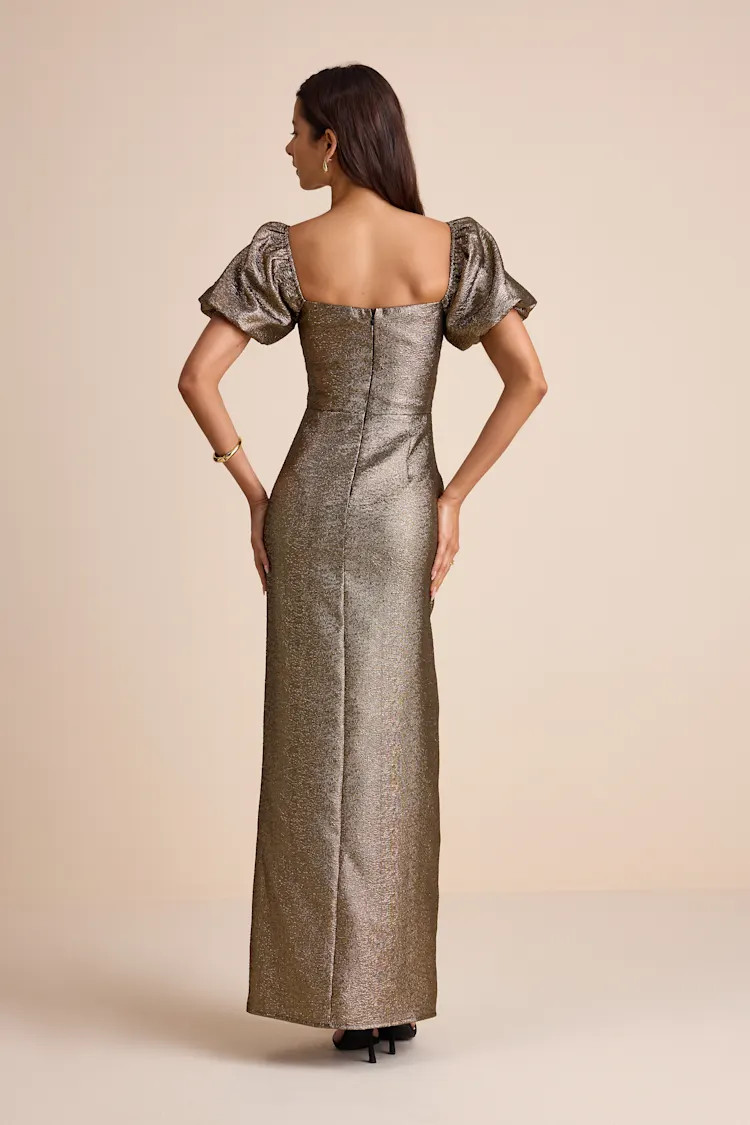 Celestina Bronze Lurex Puff Sleeve Mermaid Maxi Dress | Lulus