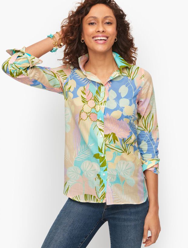 Cotton Button Front Shirt - Tropical Print | Talbots