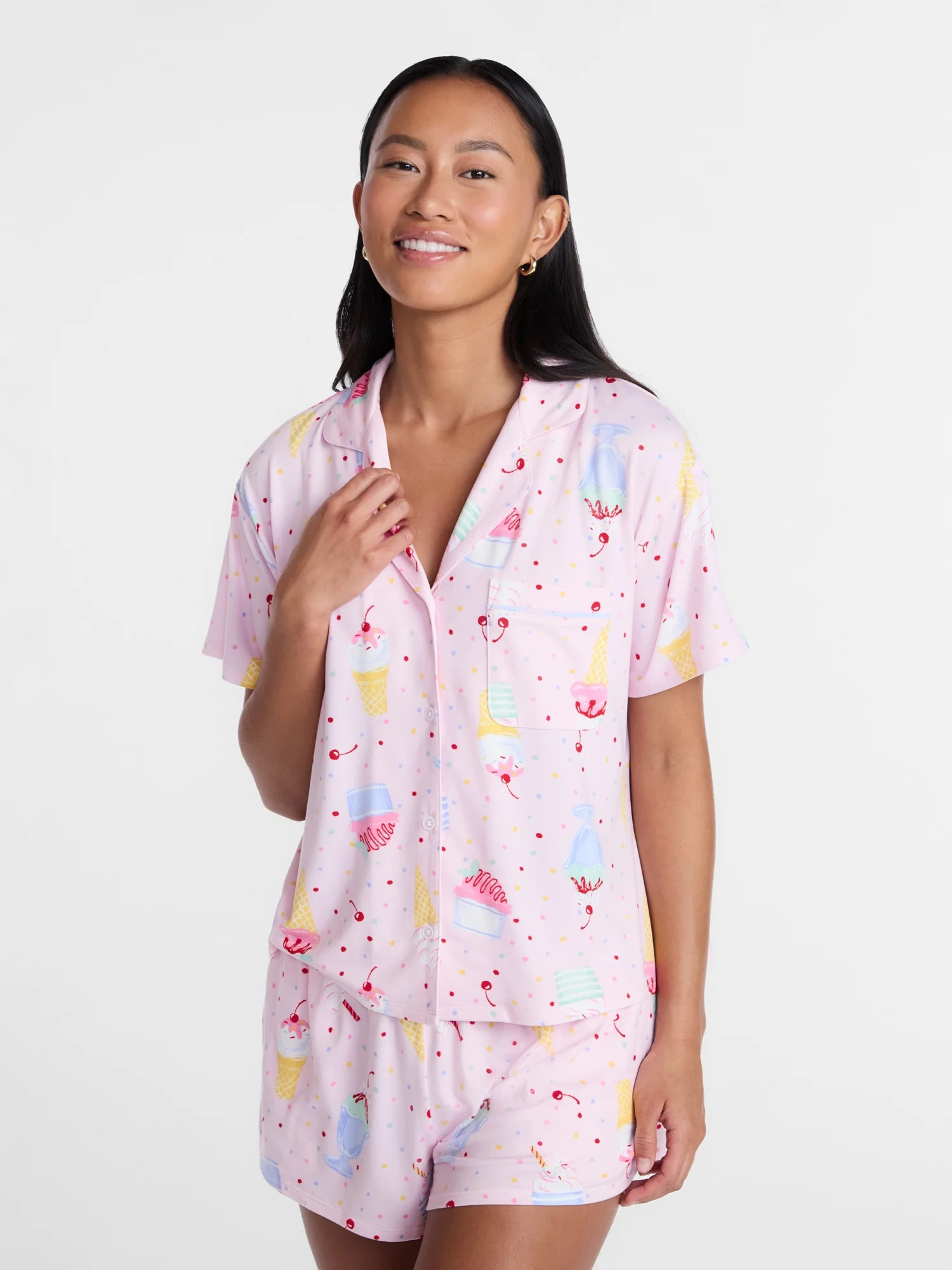 Ice Cream Women's Notch Top and Shorts Pajama Set from Way to Celebrate, 2-Piece, Sizes XS-3X | Walmart (US)
