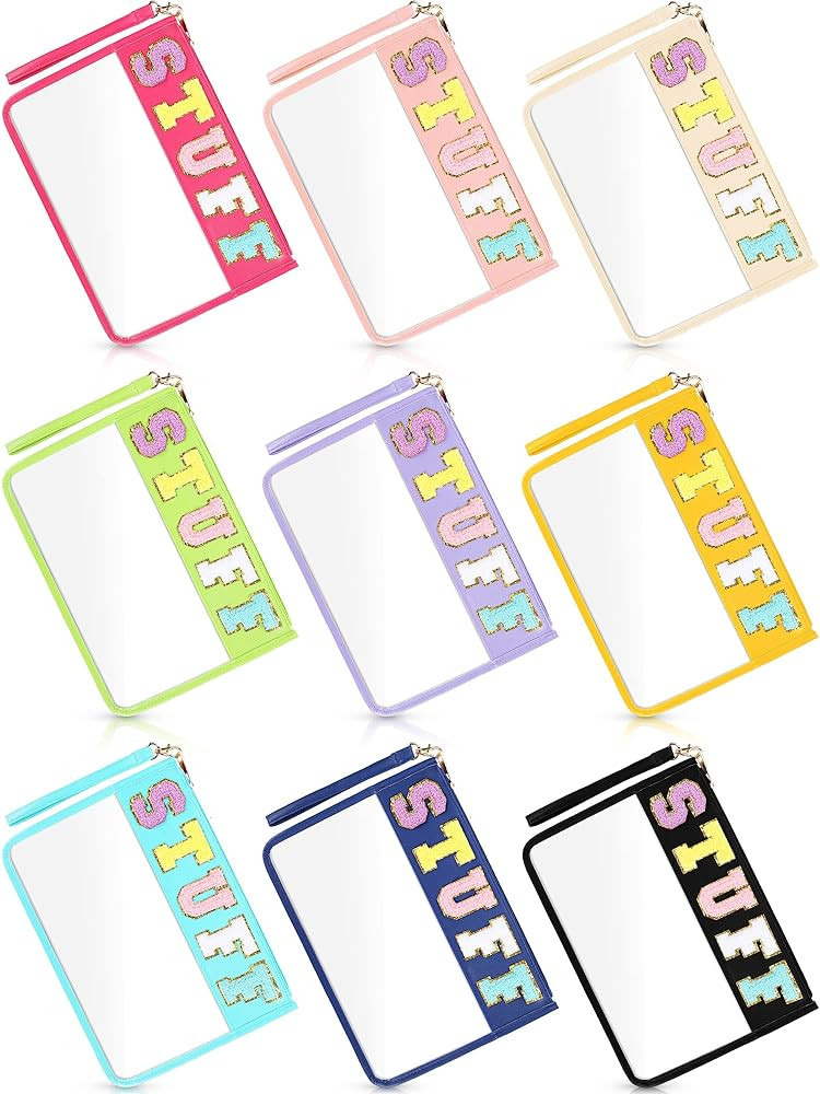 9PCS Clear Chenille Letter Bag Multi-purpose Stuff Snack Pouch Bag PVC Preppy Makeup Stuff Bag wi... | Amazon (US)