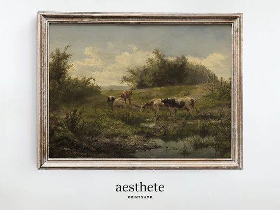 Peaceful Landscape with Cows  Oil Painting  Farmhouse | Etsy | Etsy (US)
