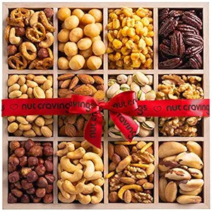 Nut Cravings Gourmet Collection - Thanksgiving Mixed Nuts Gift Basket in Reusable Wooden Tray + H... | Amazon (US)