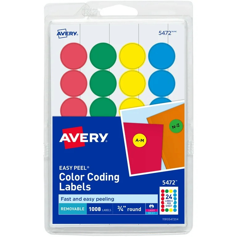 Avery Color Coding Labels, Assorted Primary Colors, 3/4" Round, Removable, 1008 Labels (15472) | Walmart (US)