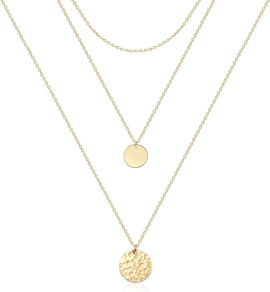 Ava Riley Layered Necklace Dainty Disc Chokers Necklace 14K Real Gold Plated Layering Necklaces J... | Amazon (US)