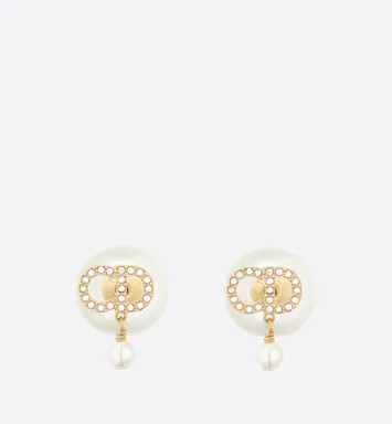 Dior Tribales Earrings Gold-Finish Metal, White Resin Pearls and White Crystals | DIOR | Dior Couture