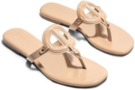 Coutgo Womens Flat Thong Sandals Square Open Toe Flip Flops Slip On Slides Dressy Summer Beach Sh... | Amazon (US)