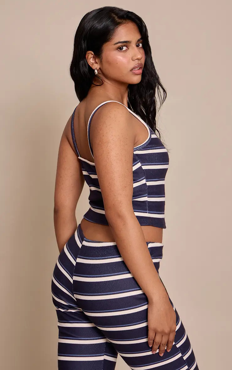 Navy Stripe Strappy Tank Top | PrettyLittleThing | PrettyLittleThing UK