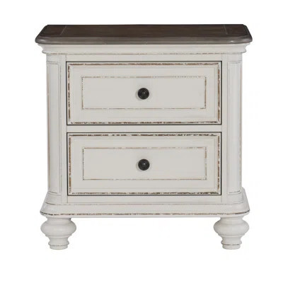 Antique White Bedroom Nightstand With Brown Finish, 2 Drawer Compartmental Wood In And For Decorative Purposes | Wayfair North America