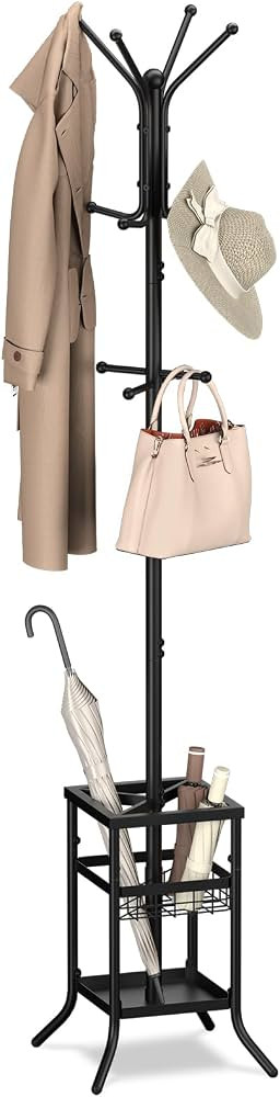 Yoobure Coat Rack Freestanding - Coat Tree with Umbrella Holder, Metal Coat Rack Stand with 12 Ho... | Amazon (US)