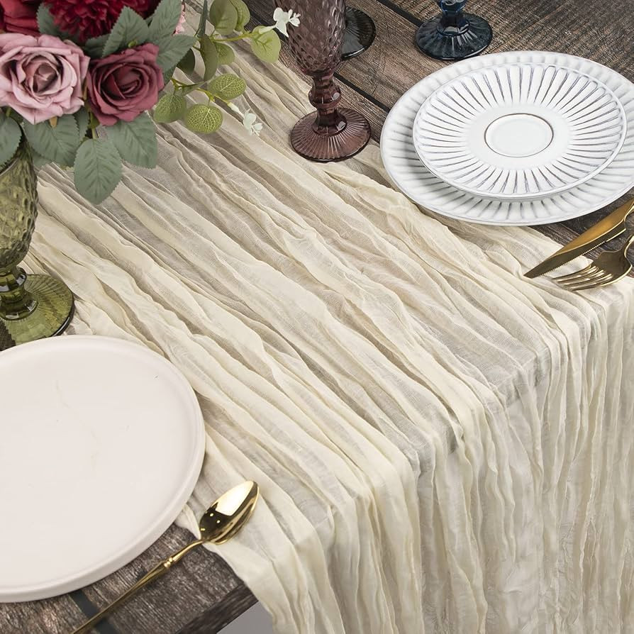 WELTRXE 2 PCS Cheesecloth Table Runner 35 x 160 Inches, Boho Gauze Table Runner Wedding Decor Arc... | Amazon (US)