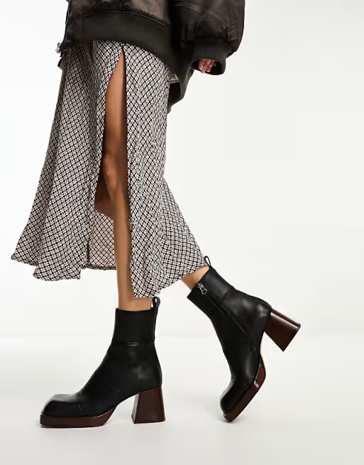 ASOS DESIGN - Rhodes - Bottines en cuir de qualité supérieure à semelle plateforme - Noir | ASOS (Global)