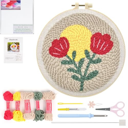 Enkor Punch Needle Kit Adults Beginner,Needle Punch Embroidery Kits Beginners Kids Include Instructions Video, Fabric,Hoop,Yarns,Threader-Flowers Love F1 | Amazon (US)