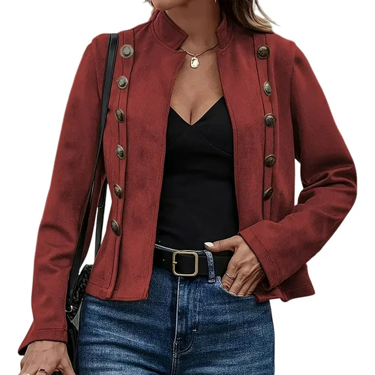 Women'S Faux Suede Jackets Fall Casual Long Sleeve Stand Collar Open Front Cropped Blazer Jacket ... | Walmart (US)