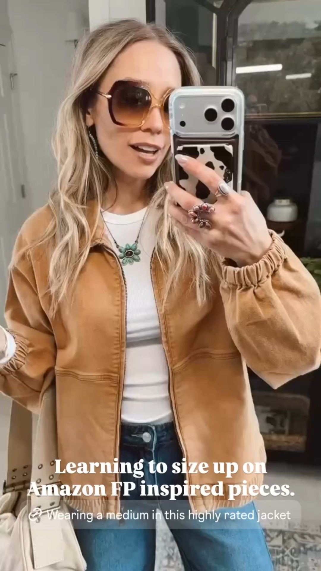 Learning to size up on Amazon FP inspired pieces! This jacket is sooo trendy and looks like the $148 Free People version 🤎

Wearing a medium / went up a size in the jacket. Wearing 27 / my tts in jeans. 

5’5” // 120 lbs 

#LTKootd #LTKgrwm #LTKdayinmylife