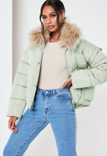 Mint Ultimate Faux Fur Puffer Jacket | Missguided (US & CA)