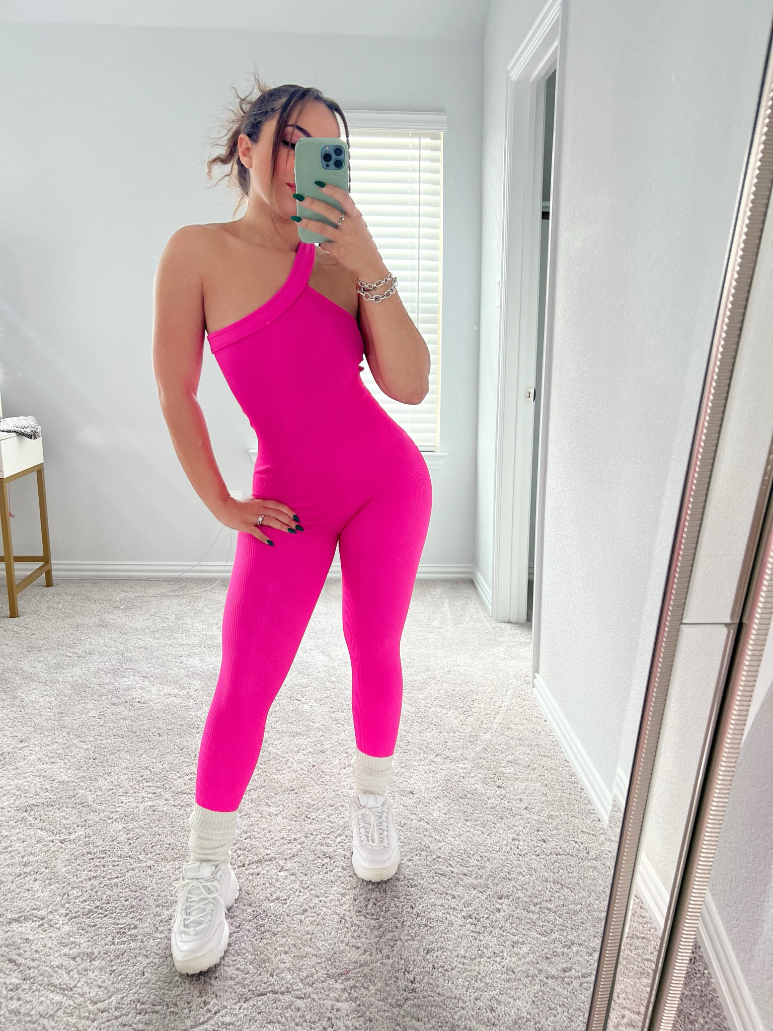 My new fave 💕 Hot pink, amazon, Amazon fashion, amazon finds, nike socks, pink workout set, workout fits, pretty little thing, white sneakers, one piece, onesie, workout set, gym set, athleisure, gym clothes, cute gym clothes

#LTKFind #LTKunder50 #LTKfit