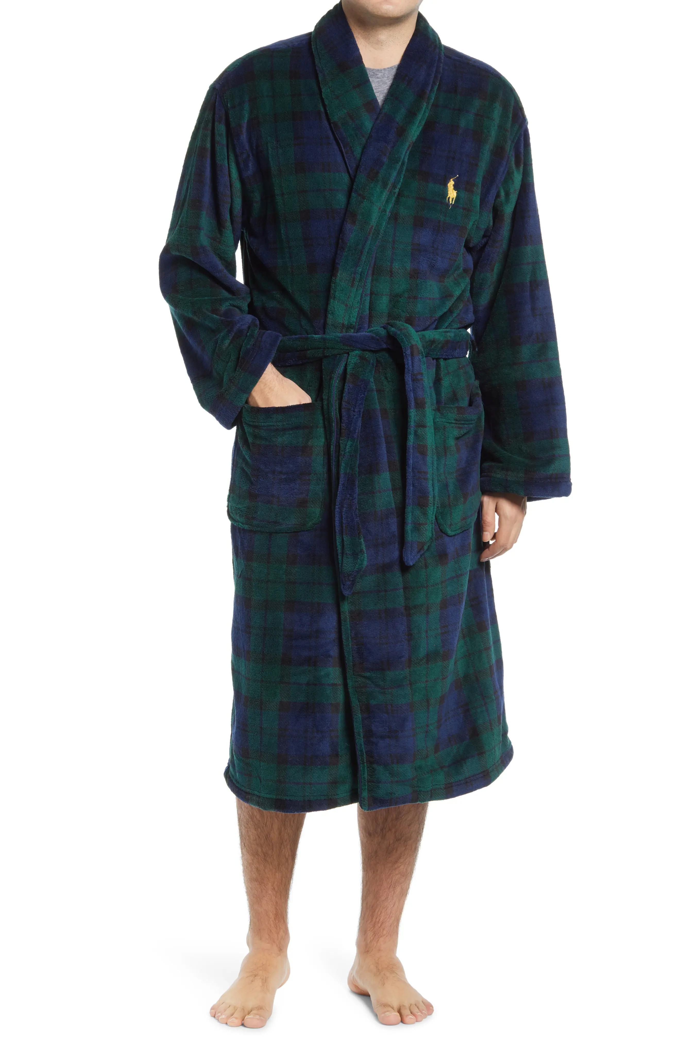 Polo Ralph Lauren Microfiber Men's Robe, Size Small in Blackwatch at Nordstrom | Nordstrom