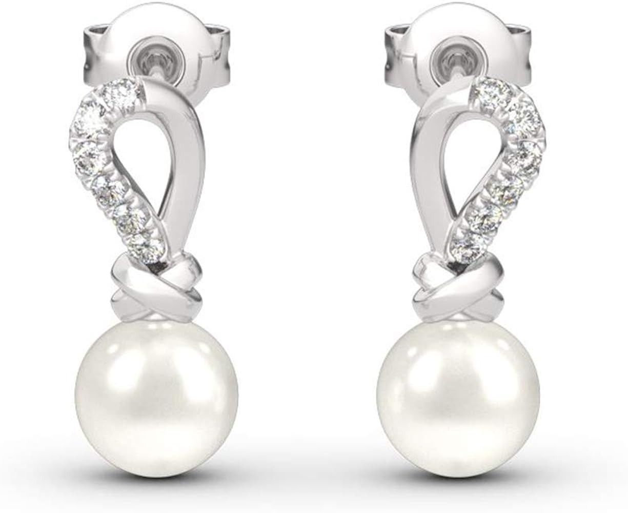 Jeulia Knot Cultured Pearl Sterling Silver Earrings Fashion Elegance Engagement Wedding Earrings ... | Amazon (US)